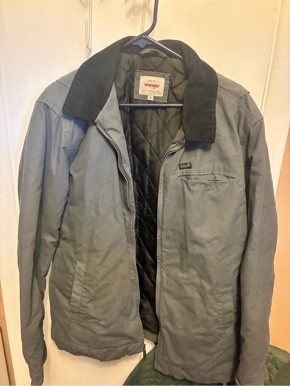Wrangler Gray Lightweight Jacket with Black Cord Collar